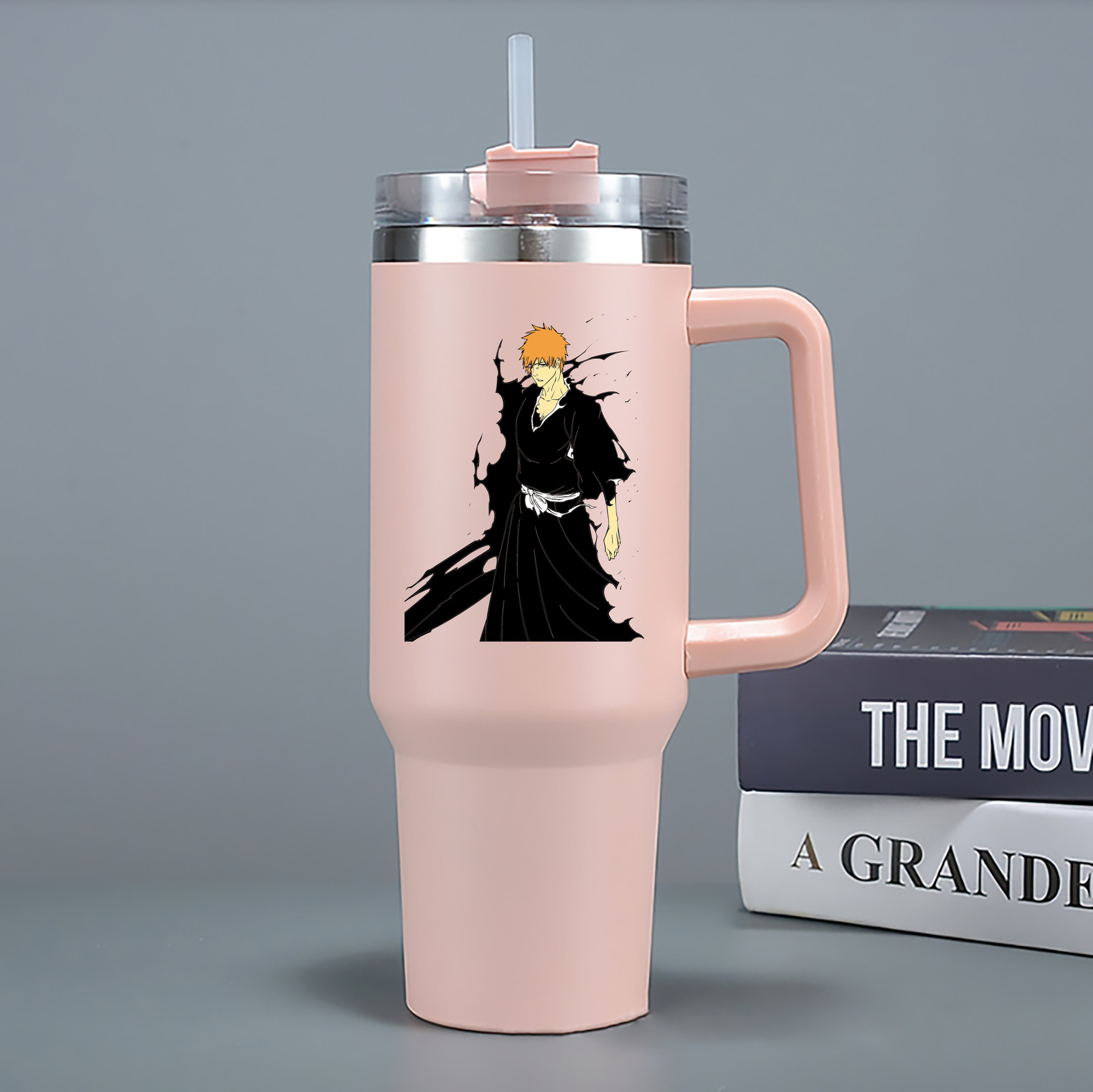 （画像用） ブリーチ 黒崎一護（くろさき いちご）BLEACH Kurosaki Ichigo 1200mL車用タンブラー - クリスタルステッカー（プラスチックストロー付き）